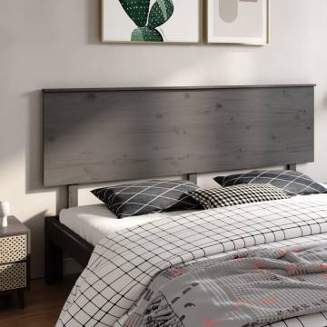 Bed Headboard Grey 204x6x82.5 cm Solid Wood Pine