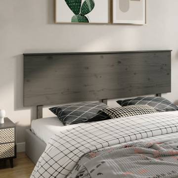 Bed Headboard Grey 204x6x82.5 cm Solid Wood Pine