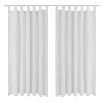 2 pcs White Micro-Satin Curtains with Loops 140 x 175 cm