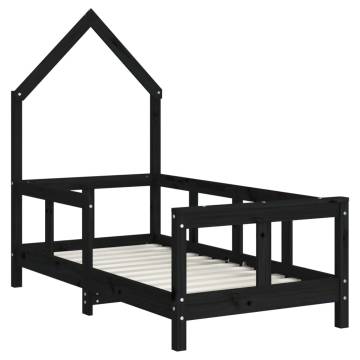 Kids Bed Frame Black 70x140 cm Solid Wood Pine