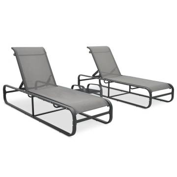 Sun Loungers 2 pcs with Table Textilene and Aluminium