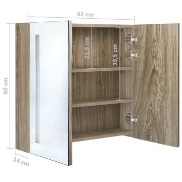 LED Bathroom Mirror Cabinet Oak 62x14x60 cm