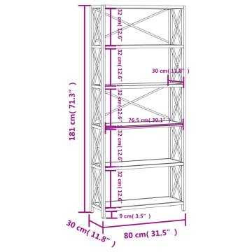 6-Tier Shelf 80x30x181 cm Solid Wood Oak