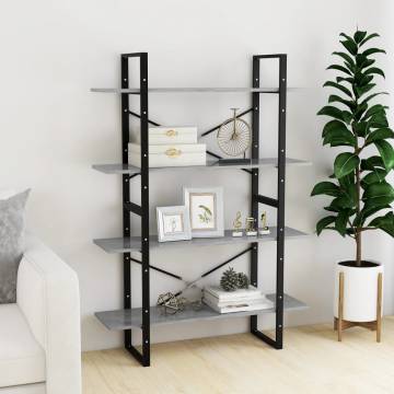 4-Tier Book Cabinet Concrete Grey 100x30x140 cm Engineered Wood