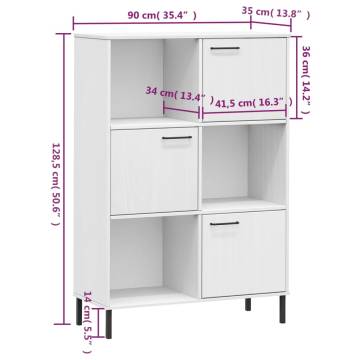 Bookcase with Metal Legs White 90x35x128.5 cm Solid Wood OSLO