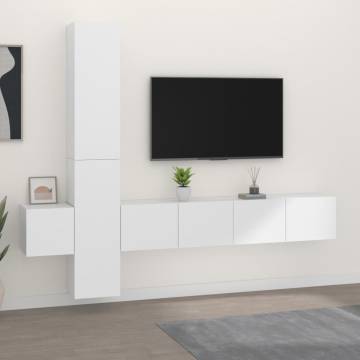 5 Piece TV Cabinet Set White Engineered Wood