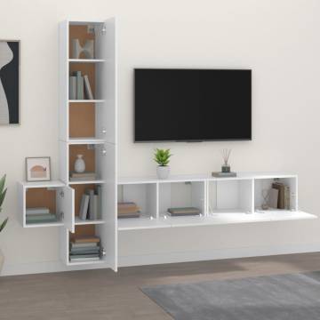 5 Piece TV Cabinet Set White Engineered Wood