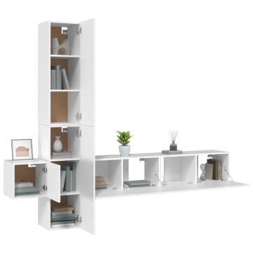 5 Piece TV Cabinet Set White Engineered Wood