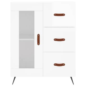 Highboard High Gloss White 69.5x34x180 cm Engineered Wood