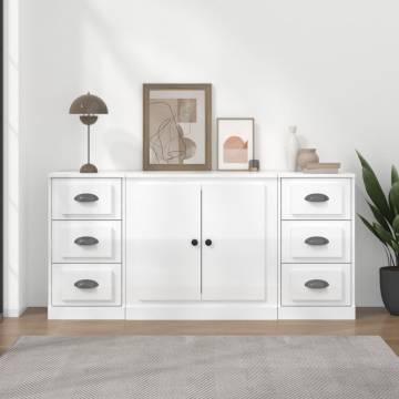 Sideboards 3 pcs High Gloss White Engineered Wood