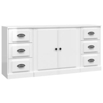 Sideboards 3 pcs High Gloss White Engineered Wood