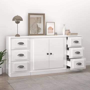 Sideboards 3 pcs High Gloss White Engineered Wood