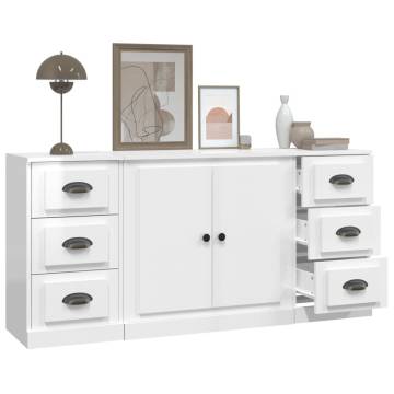 Sideboards 3 pcs High Gloss White Engineered Wood