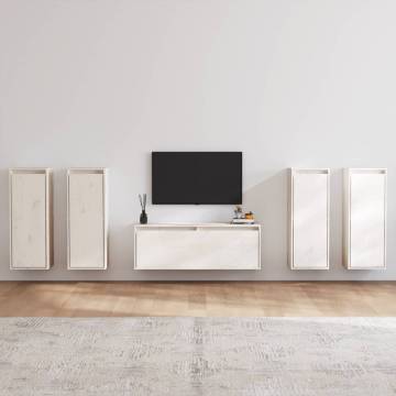 TV Cabinets 5 pcs White Solid Wood Pine