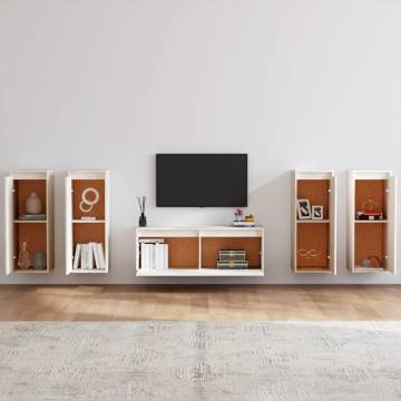 TV Cabinets 5 pcs White Solid Wood Pine