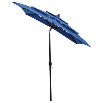 3-Tier Parasol with Aluminium Pole Azure Blue 2x2 m