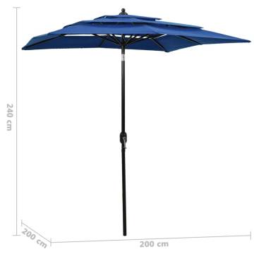 3-Tier Parasol with Aluminium Pole Azure Blue 2x2 m