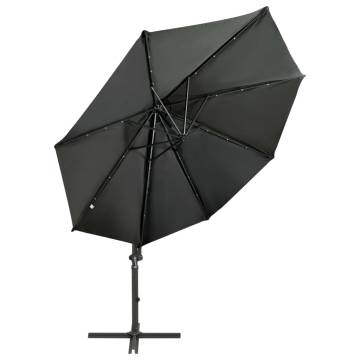 Cantilever Umbrella with Pole and LED Lights Anthracite 300 cm