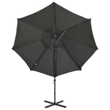 Cantilever Umbrella with Pole and LED Lights Anthracite 300 cm