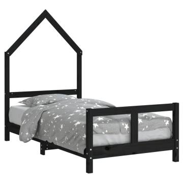 Kids Bed Frame Black 80x160 cm Solid Wood Pine