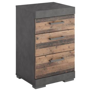 FMD Bedside Table with 3 Drawers Grey and Old Style