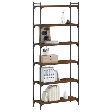 Bookcase 6-Tier Brown Oak 80x30x188 cm Engineered Wood