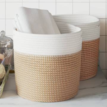 Storage Baskets 2 pcs Brown and White Ø28x28 cm Cotton