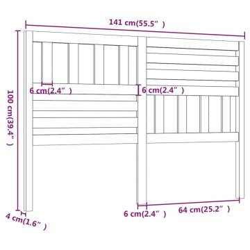 Bed Headboard Grey 141x4x100 cm Solid Wood Pine