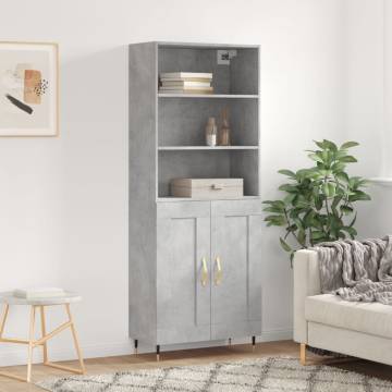 Highboard Concrete Grey 69.5x34x180 cm Engineered Wood