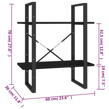 2-Tier Book Cabinet Black 60x30x70 cm Solid Pine Wood