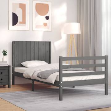 Bed Frame with Headboard Grey 90x200 cm Solid Wood