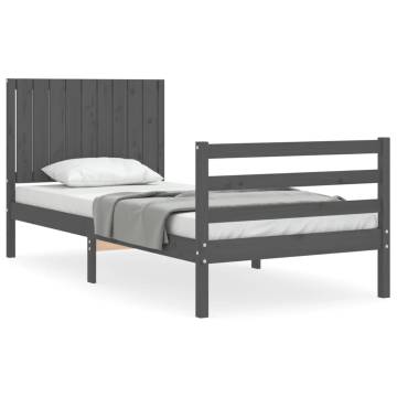 Bed Frame with Headboard Grey 90x200 cm Solid Wood