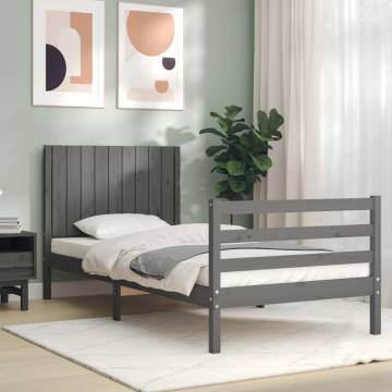 Bed Frame with Headboard Grey 90x200 cm Solid Wood