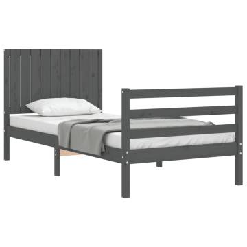 Bed Frame with Headboard Grey 90x200 cm Solid Wood