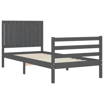 Bed Frame with Headboard Grey 90x200 cm Solid Wood