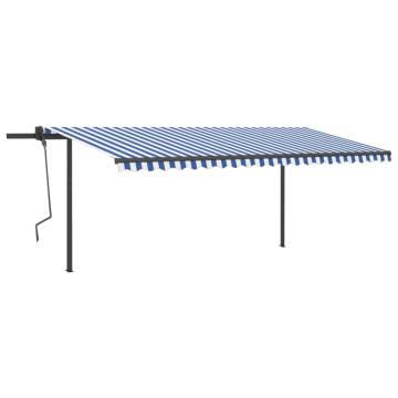 Manual Retractable Awning with Posts 5x3 m Blue and White