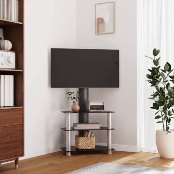 Corner TV Stand 3-Tiers for 32-70 Inch Black and Silver