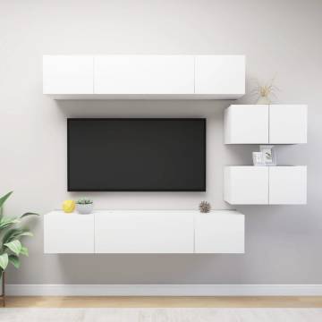 6 Piece TV Cabinet Set White Engineered Wood