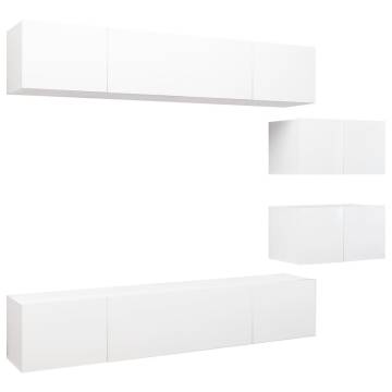 6 Piece TV Cabinet Set White Engineered Wood