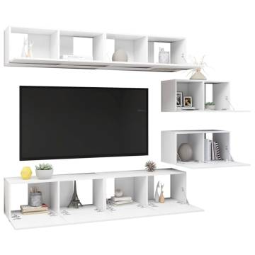 6 Piece TV Cabinet Set White Engineered Wood