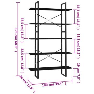 5-Tier Book Cabinet Black 100x30x175 cm Pinewood