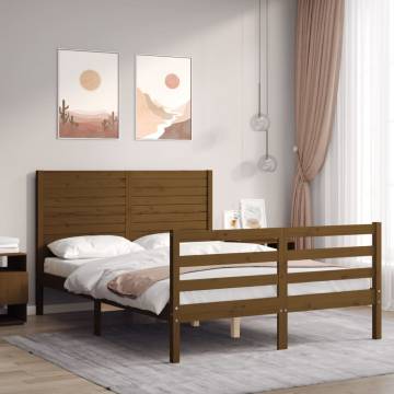 Bed Frame with Headboard Honey Brown Small Double Solid Wood