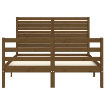 Bed Frame with Headboard Honey Brown Small Double Solid Wood