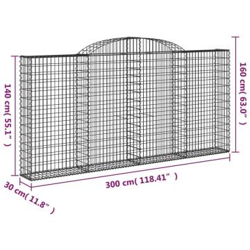 Arched Gabion Baskets 17 pcs 300x30x140/160 cm Galvanised Iron