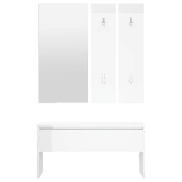 Hallway Furniture Set High Gloss White Engineered Wood