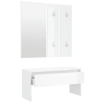 Hallway Furniture Set High Gloss White Engineered Wood