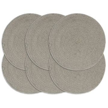 Placemats 6 pcs Plain Grey 38 cm Round Cotton