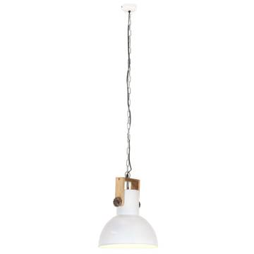 Industrial Hanging Lamp 25 W White Round Mango Wood 32 cm E27