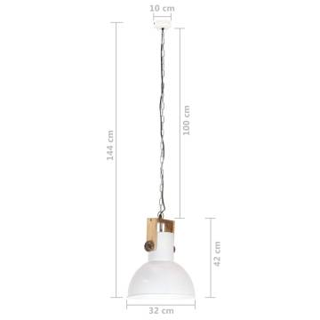 Industrial Hanging Lamp 25 W White Round Mango Wood 32 cm E27