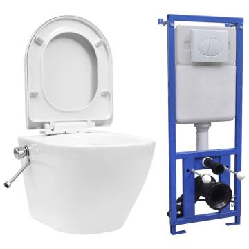 Wall Hung Rimless Toilet with Concealed Cistern Ceramic White